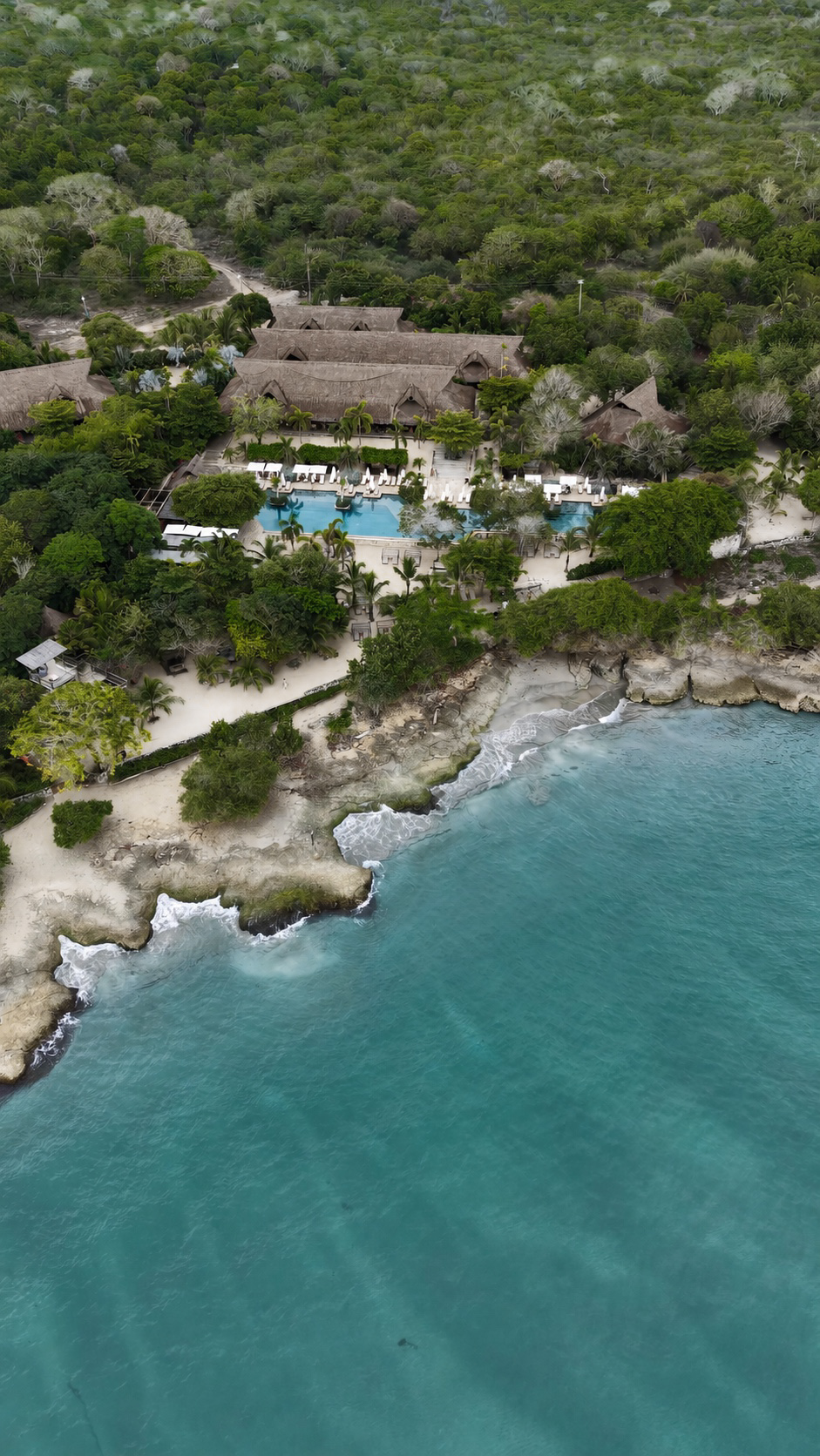 Aerial view of the hotel and Caribbean coastline